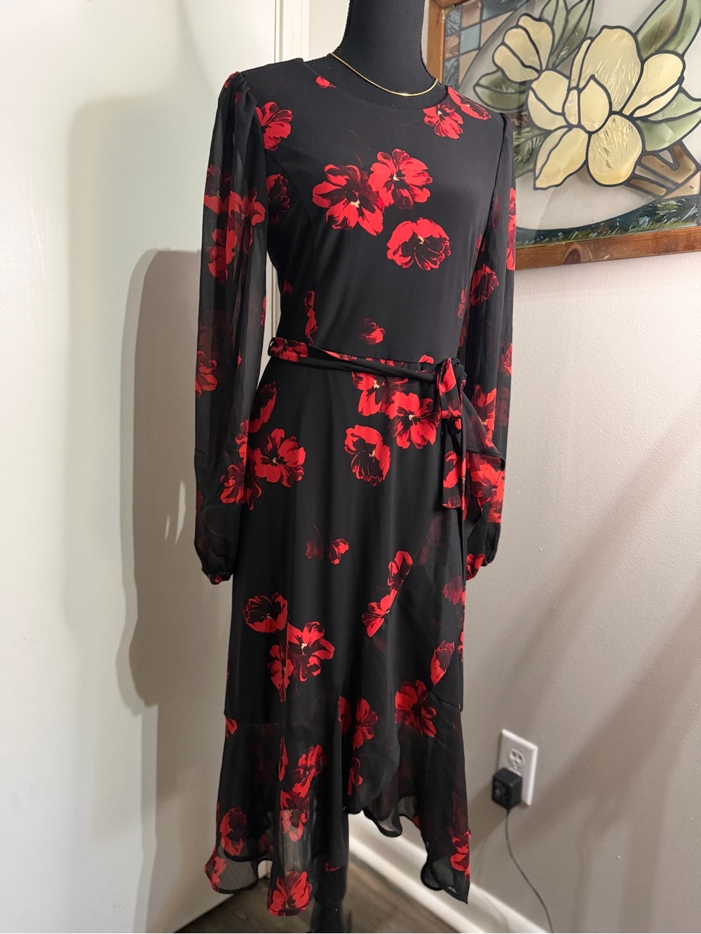 Tommy Hilfiger Black Dress with Red Floral Print
